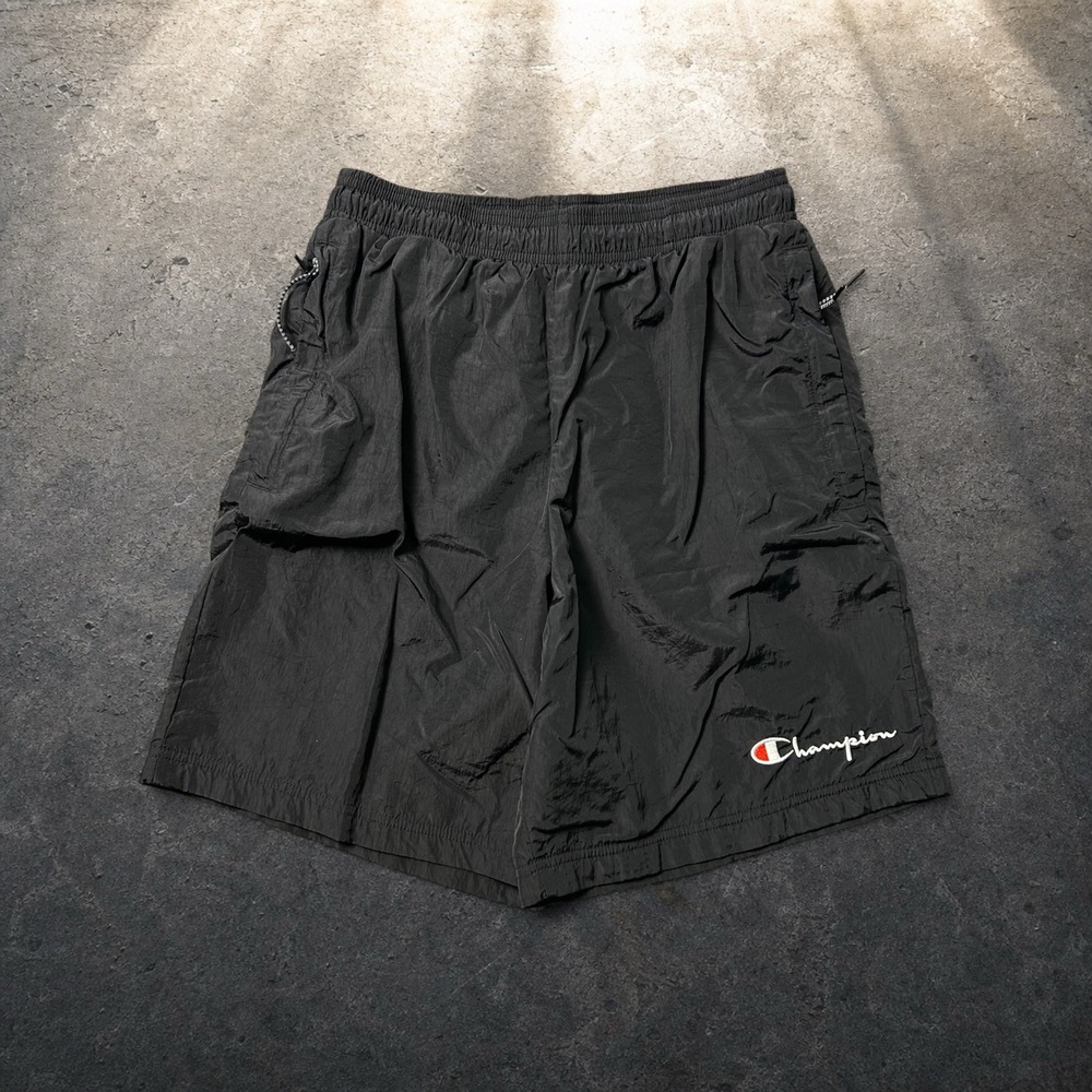 Champion Black Nylon Athletic Shorts Mesh Lined Baggy Retro 90s Size Small